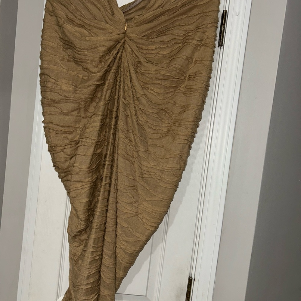 Elegant Tan Ruched Skirt
